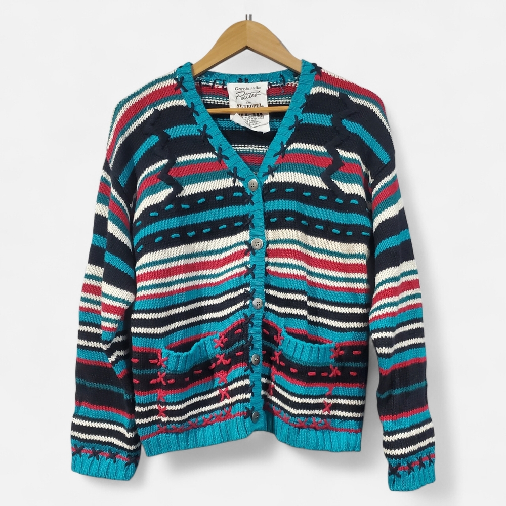 ♡ 80s ♡ Vintage Slouchy Carole Little Striped Sweater Cardigan